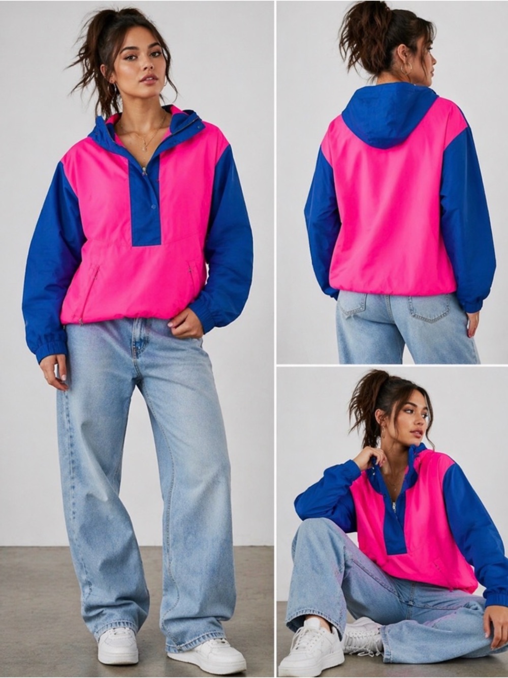 Vintage GORE-TEX 1/4 Zip Windbreaker Pink Blue Colorblock Size M